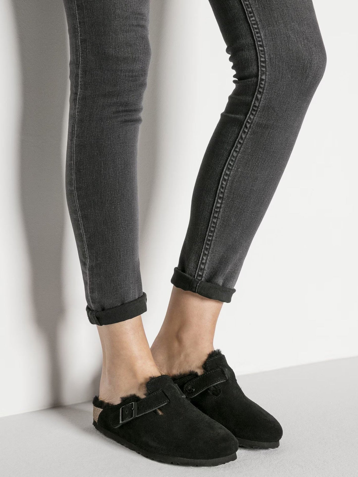 Birkenstock Boston pelliccia di agnello Nero