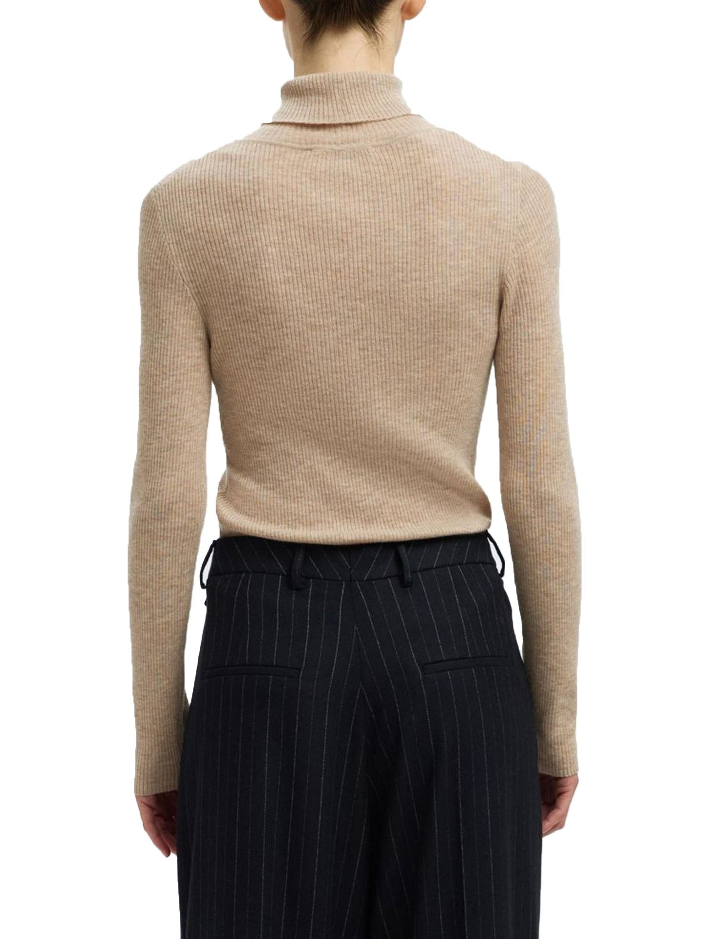 Selected Slfingrid Ls Knit Wool Blend Roll Neck Beige