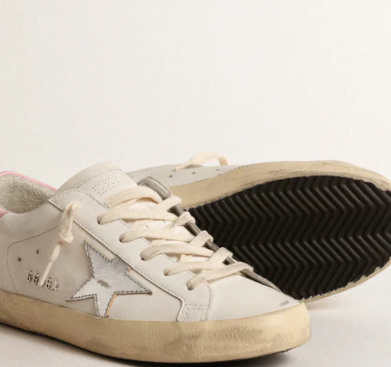 Stella in pelle argento e talloncino rosa