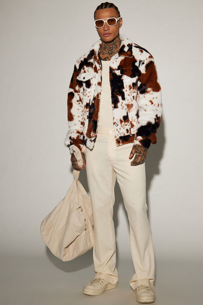 Whole Lotta Money Faux Fur Trucker Jacket - Brown Combo