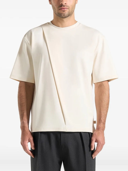 Manière De Voir Hugo relaxed-fit pleat-detail cream T-shirt | Neutrals