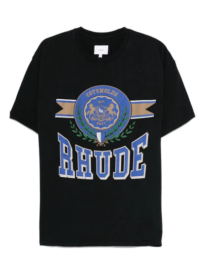 RHUDE crest-print cotton T-shirt | Black | Image 1
