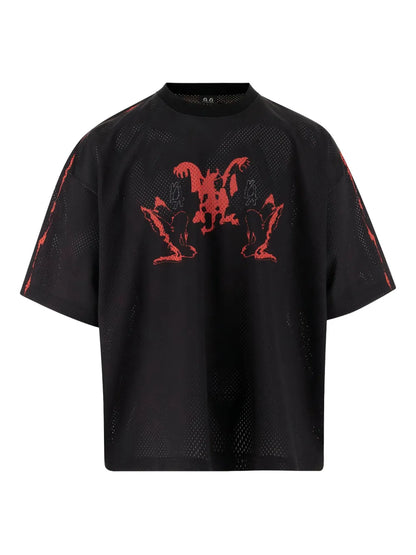 44 LABEL GROUP mesh-panel graphic T-shirt | Black | Image 1
