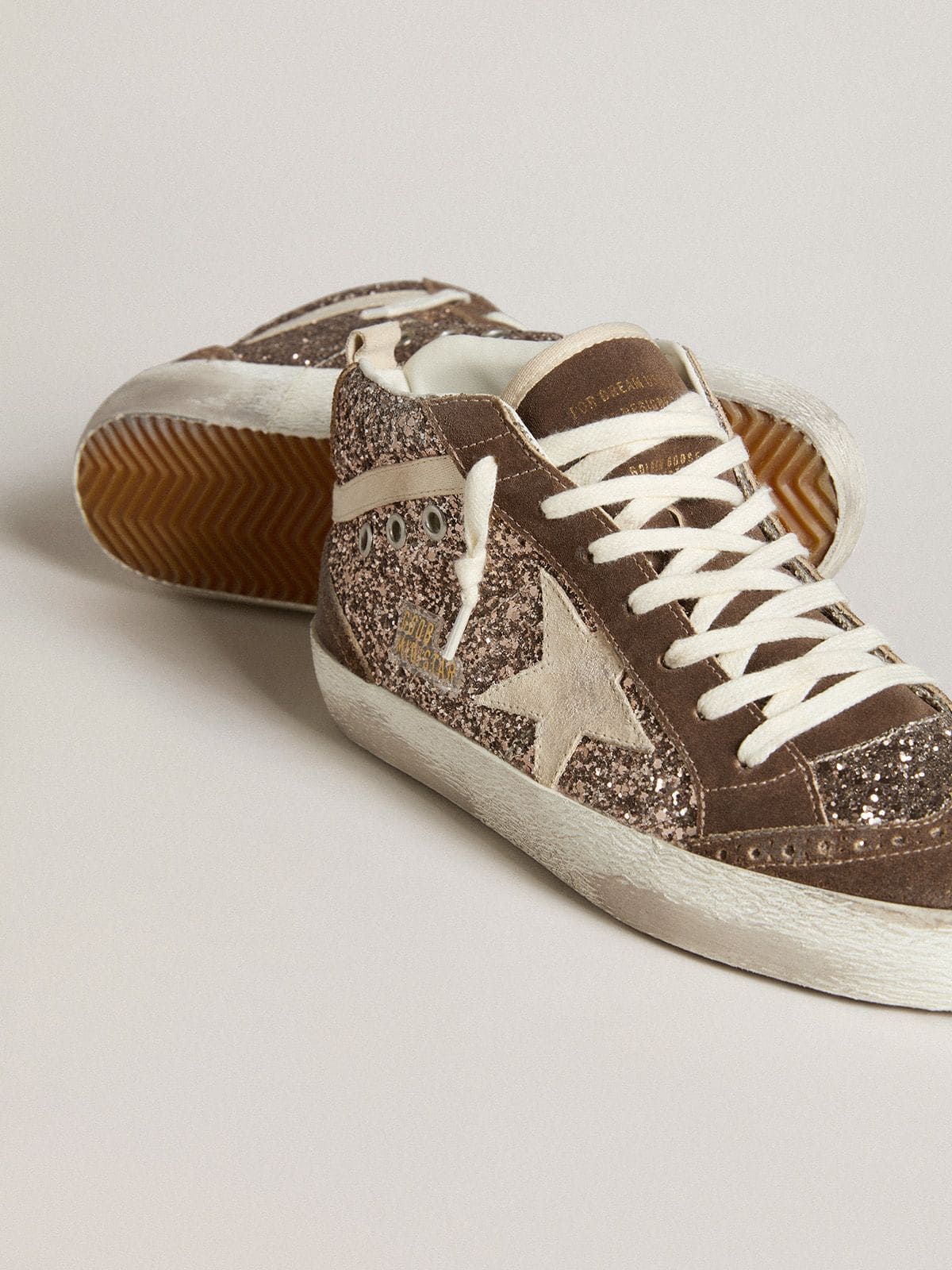 Glitter con stella in suede perla e inserti in suede marrone