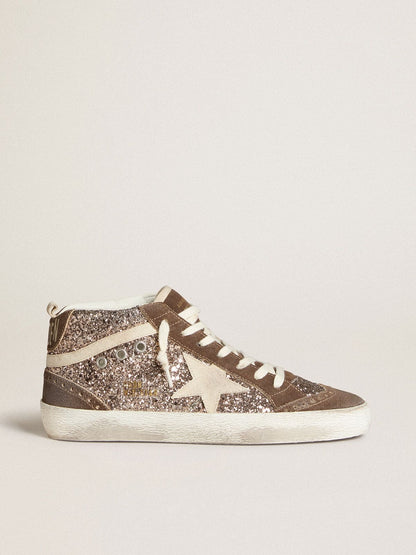 Glitter con stella in suede perla e inserti in suede marrone