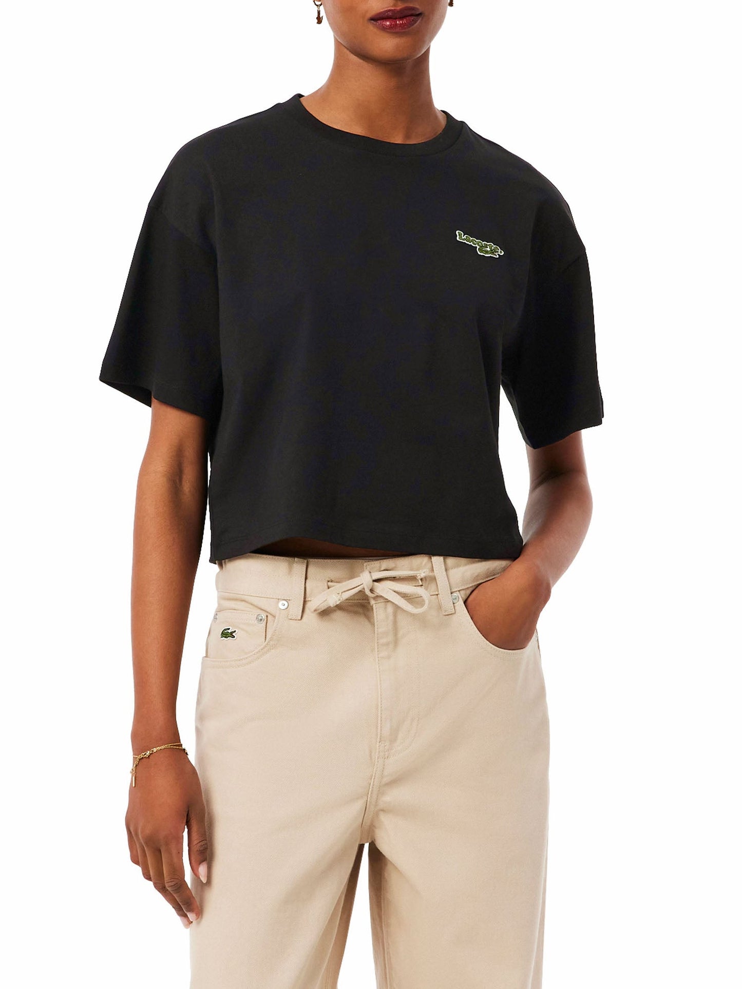 Lacoste T-shirt casual in jersey di cotone Nero