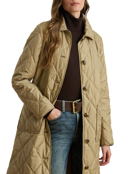 Ralph Lauren Logo Quilted Down Cappotto Lungo Beige