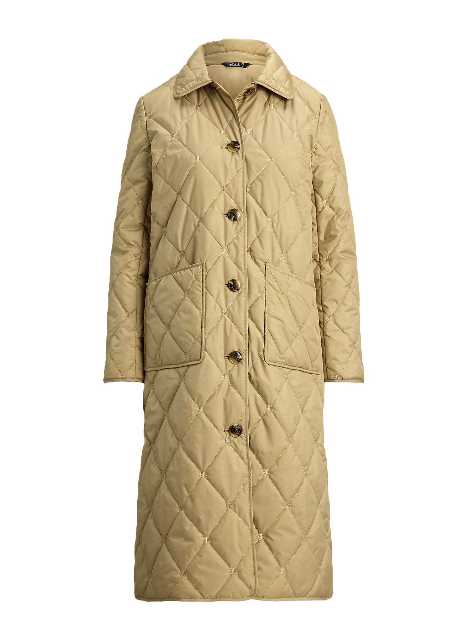 Ralph Lauren Logo Quilted Down Cappotto Lungo Beige