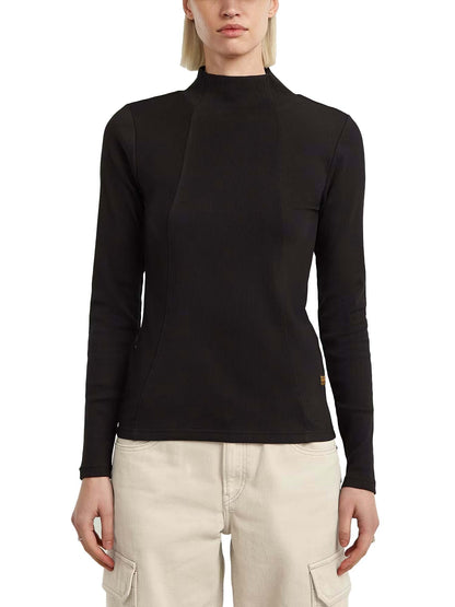 G-star A-Line Slim Rib Mock T-Shirt da donna Nero