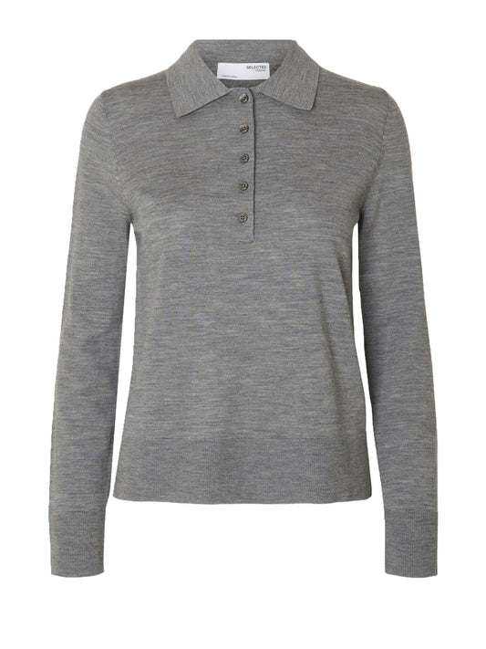 Selected Slfthea Ls Knit Merino Collar Neck Grigio