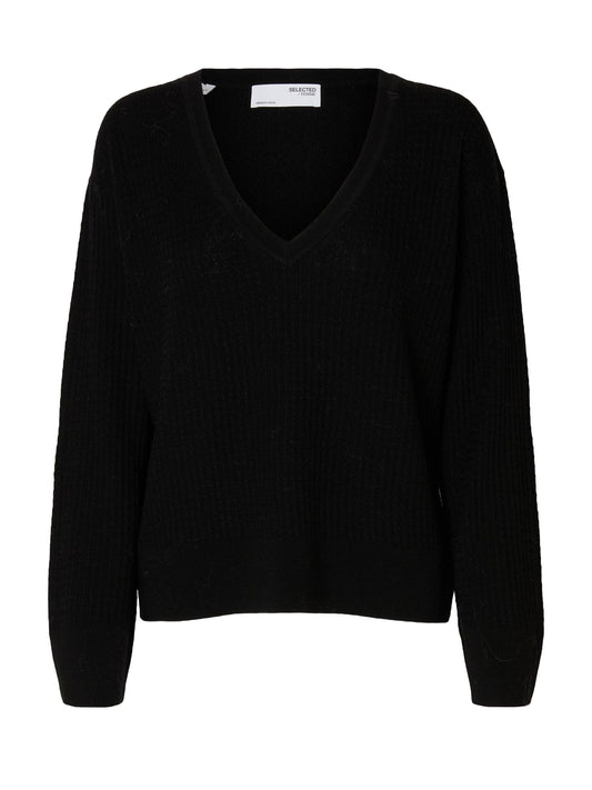 Selected Sldthea Ls Knit Merino Deep V Neck Nero