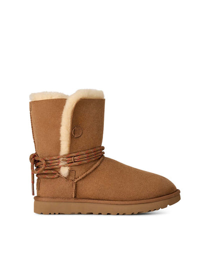 Ugg Stivali Classic Bailey Tie Leather Donna Marrone