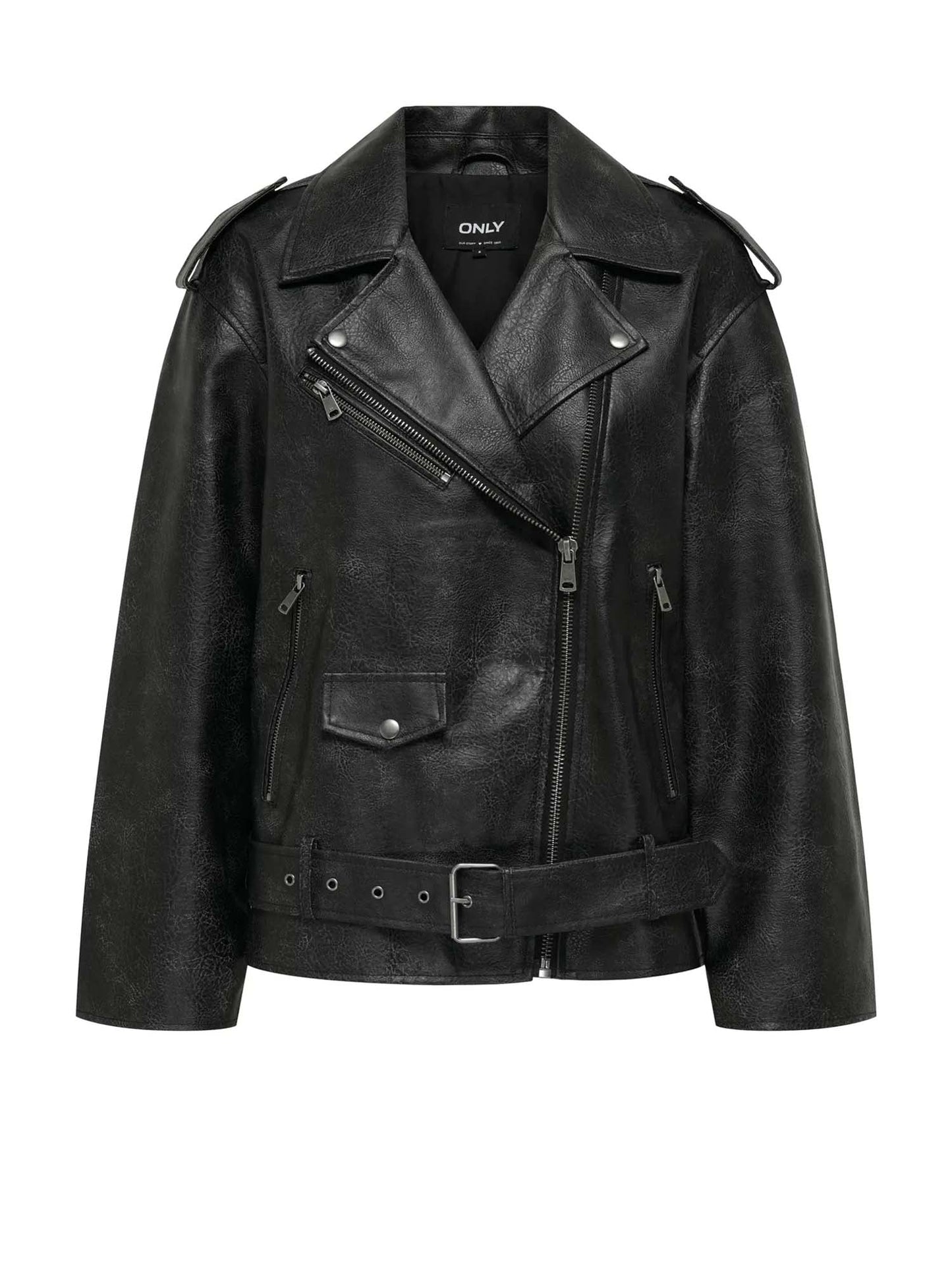 Only Giacca Waves Faux Leather Nero