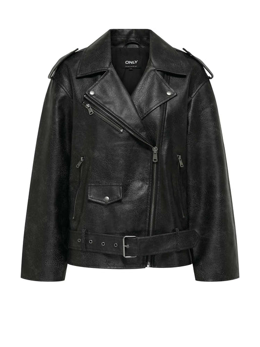 Only Giacca Waves Faux Leather Nero