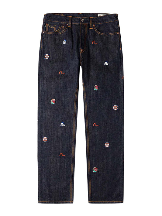 Evisu Jeans Allover Brand Embroidery Regular Fit 2020 Azzurro