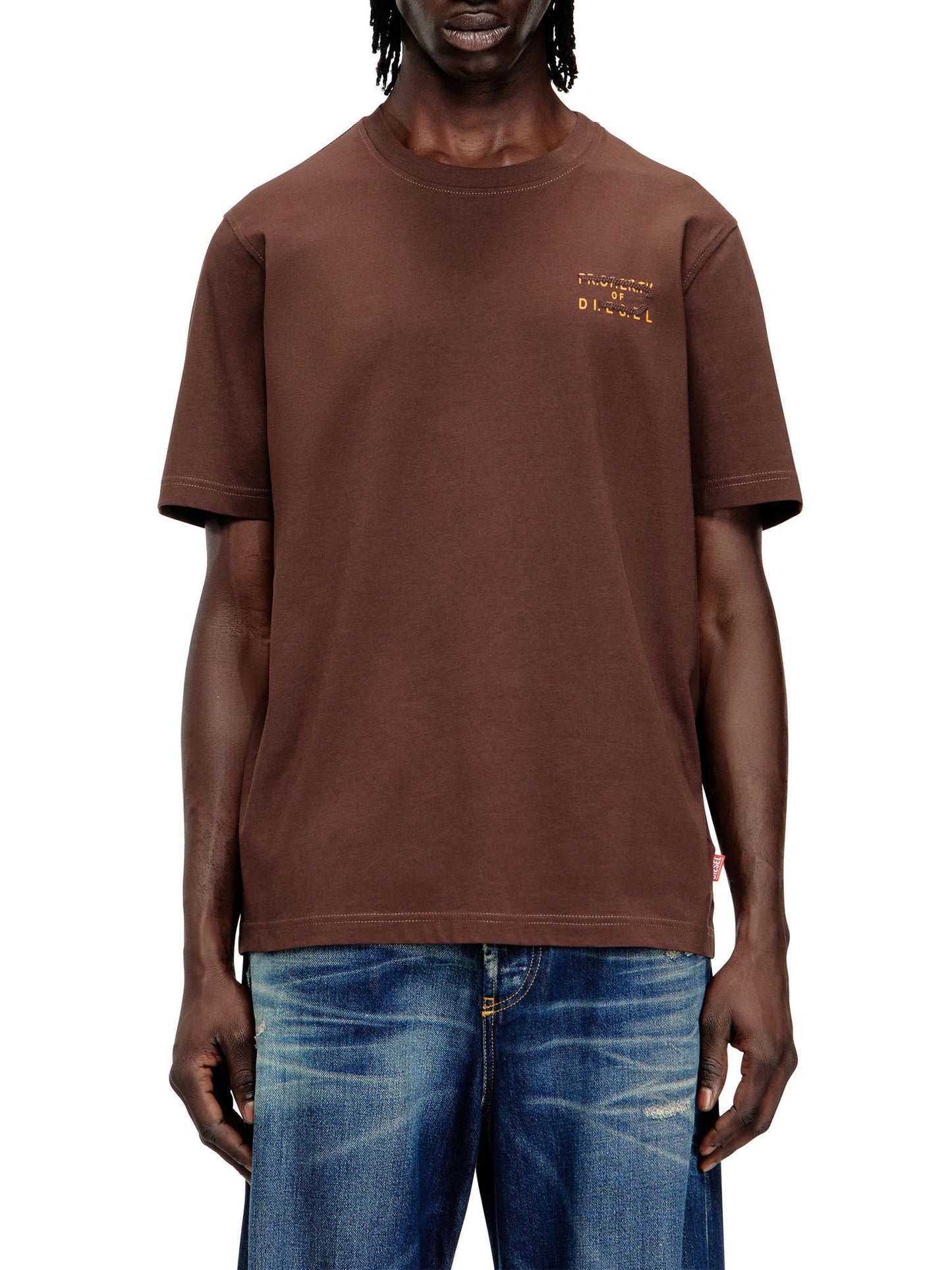 Diesel T-shirt regular in cotone con stampa a rilievo Marrone