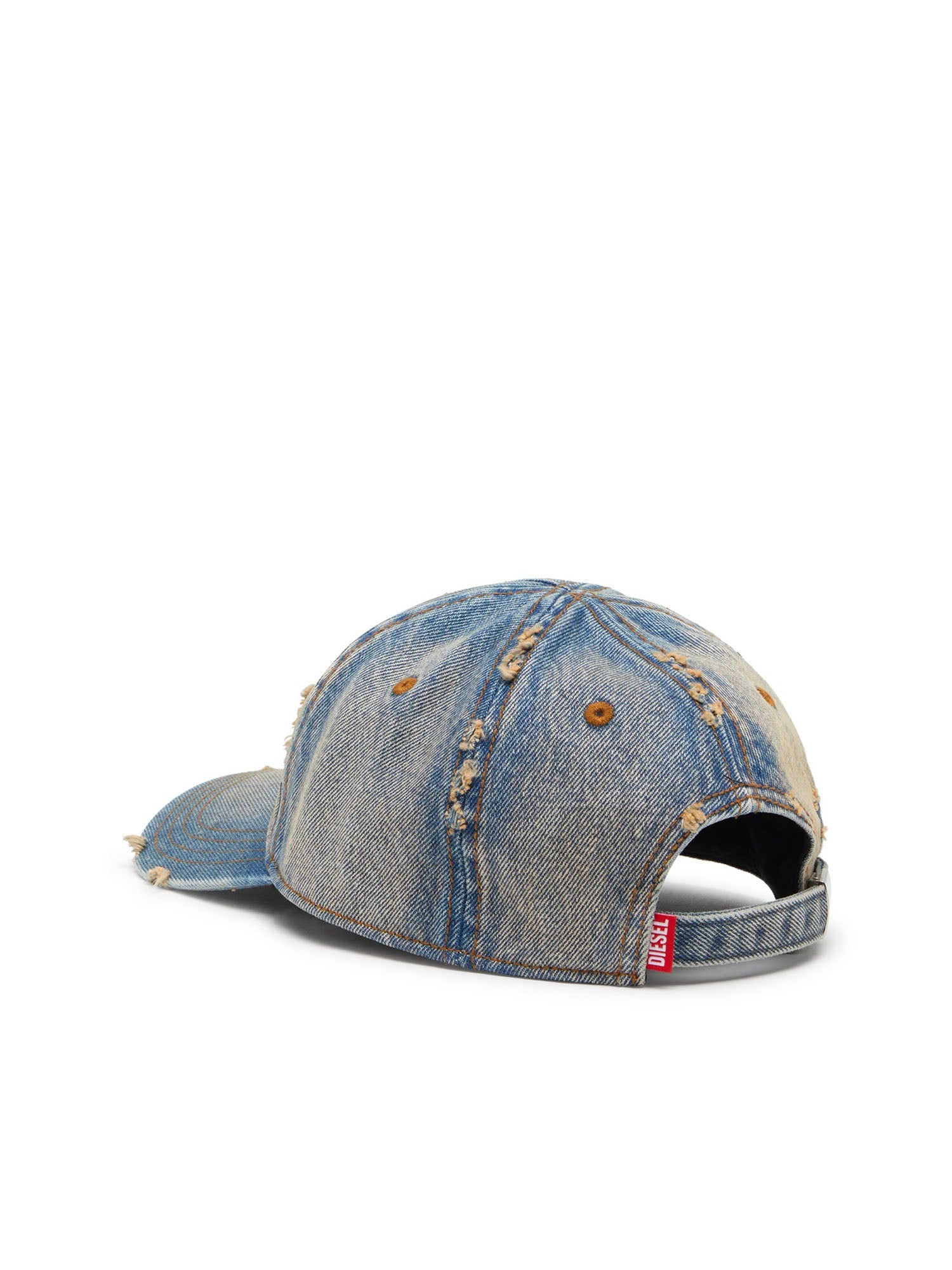 Diesel Cappellino in denim con dettagli sfrangiati e logo ricamato Blu