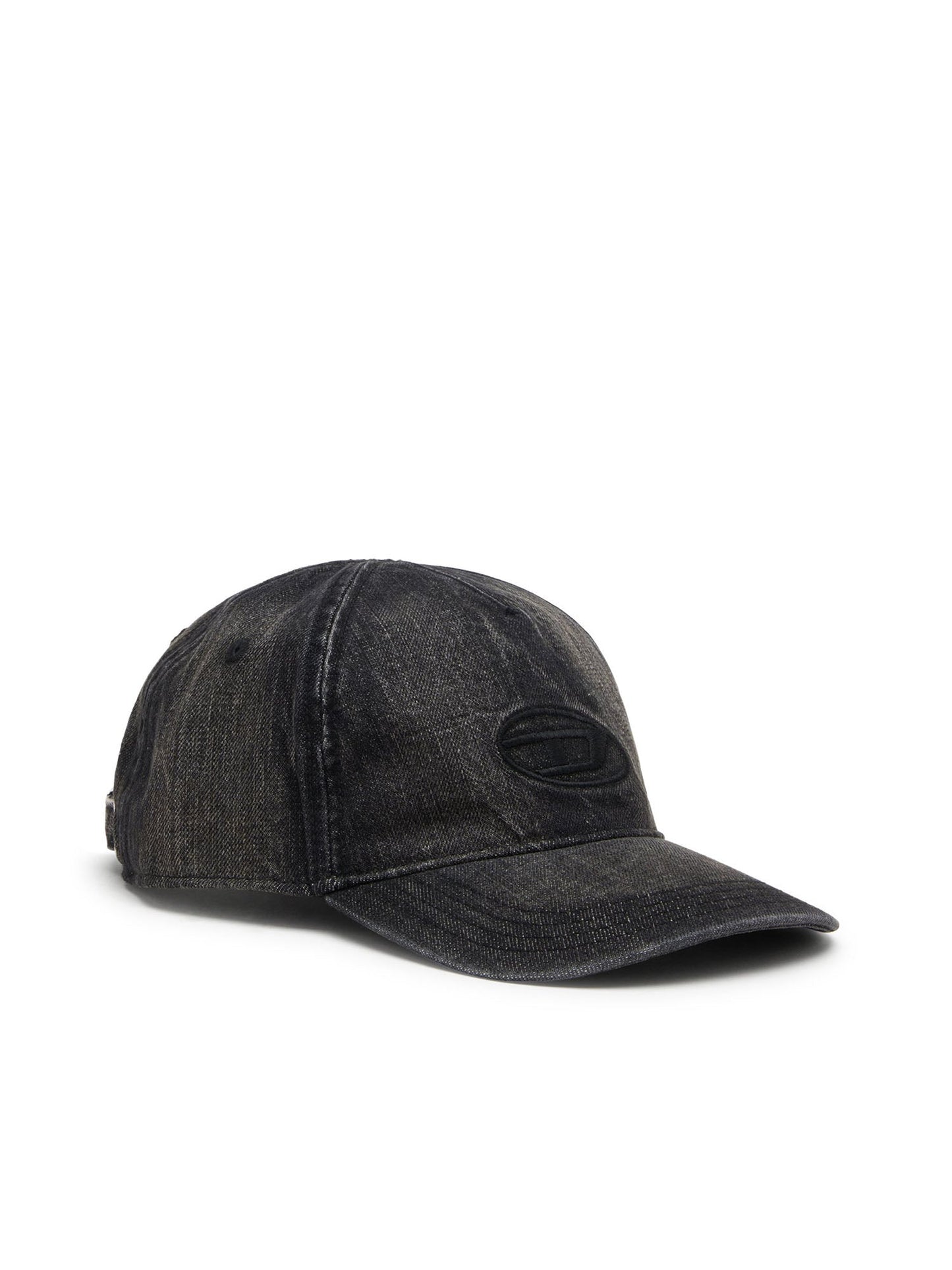 Diesel Cappellino in denim con dettagli sfrangiati e logo ricamato Nero