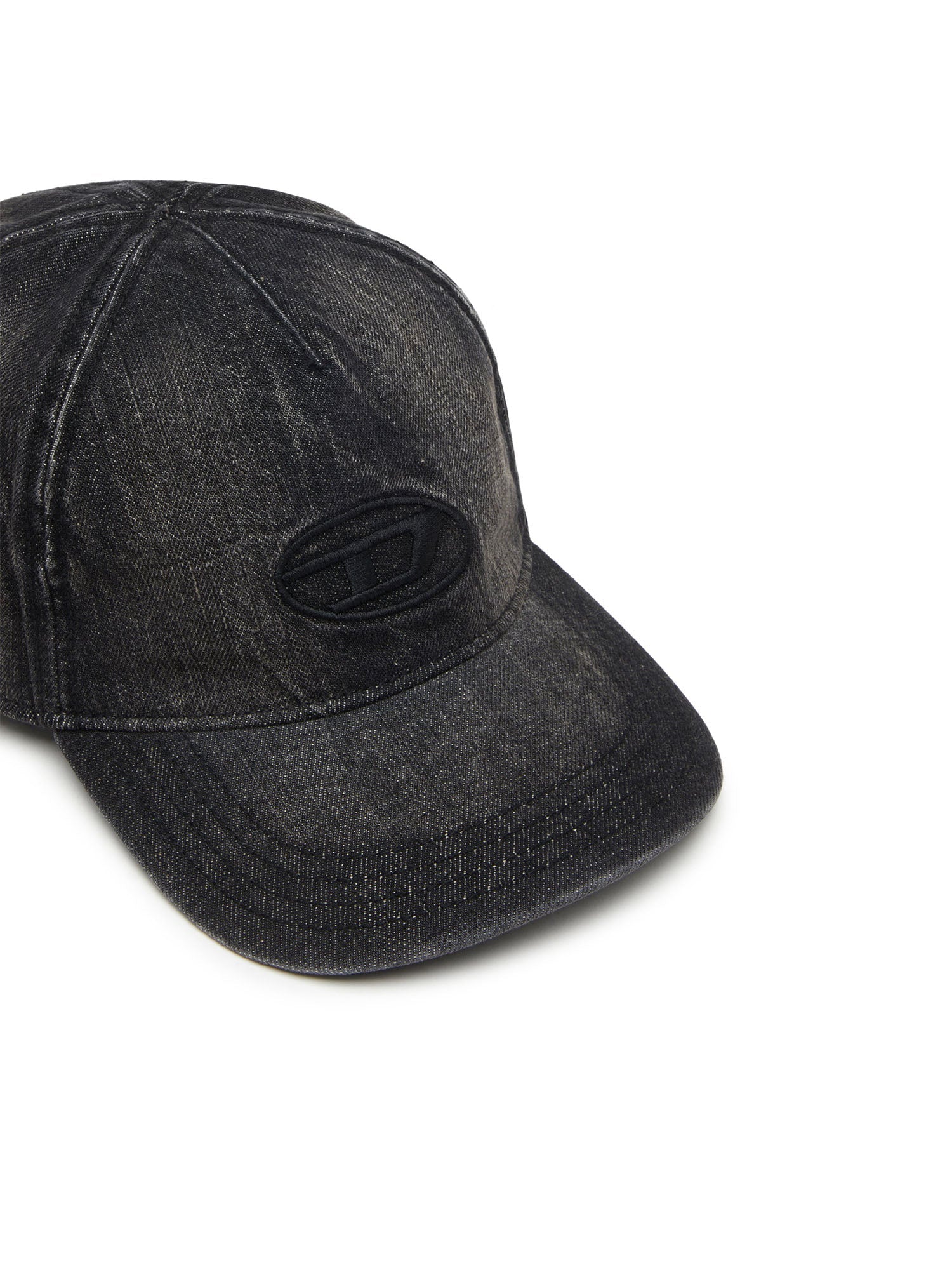 Diesel Cappellino in denim con dettagli sfrangiati e logo ricamato Nero