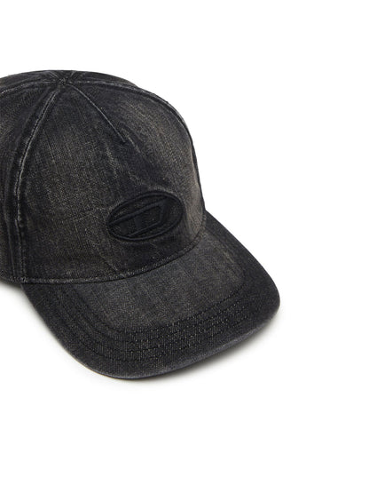 Diesel Cappellino in denim con dettagli sfrangiati e logo ricamato Nero