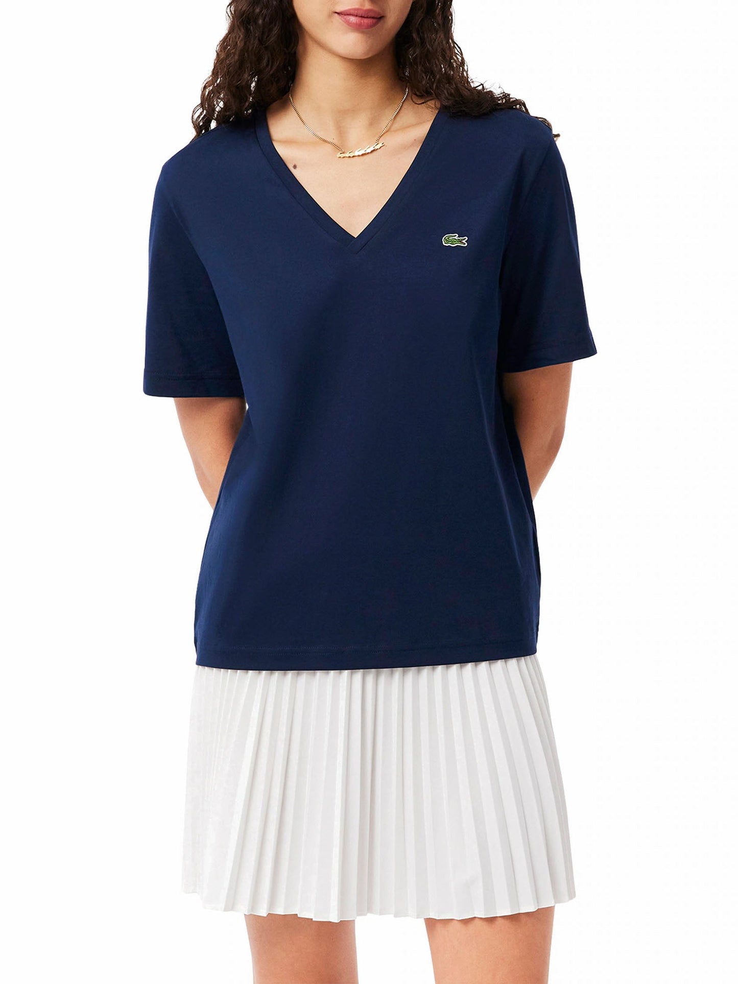 Lacoste T-shirt con scollo a V in morbido cotone Blu