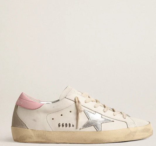 Stella in pelle argento e talloncino rosa